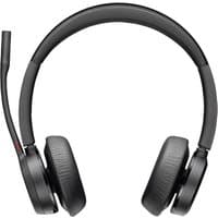 Black Poly Voyager 4320 USB-C headset with cushioned ear pads, adjustable headband, and attached microphone.