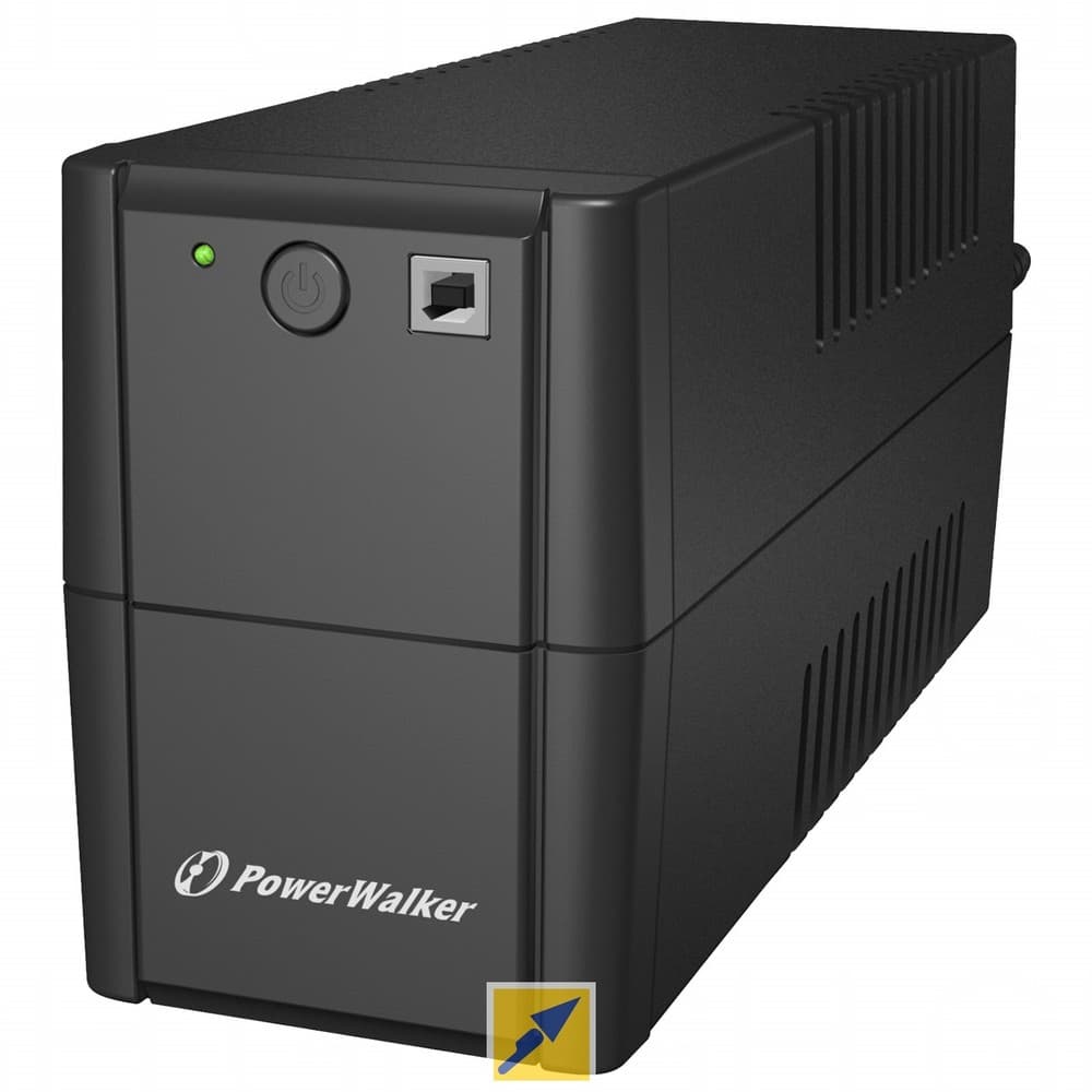 Black PowerWalker VI 650 SE/IEC Uninterruptible Power Supply featuring a power button, USB port, and ventilation slots, designed for reliable power backup.