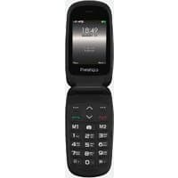 Black Prestigio Grace B1 flip phone with 2.4-inch screen, numeric keypad, and compact design.