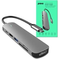 Silver PREVO C605A laptop dock with USB 3.2 Gen 1 Type-C, multiple ports, and a sleek, compact design.