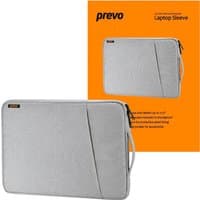 Grey PREVO LB007 15.6" laptop sleeve with a diagonal seam, zipper closure, and subtle logo on the top corner.