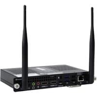 Promethean OPS-M4 mini PC with dual antennas, black casing, multiple ports including HDMI, USB, and Ethernet.