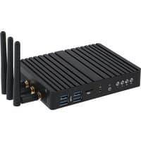 Black Qbic BXP-352 embedded computer with ribbed design, four antennas, multiple USB ports, and LED indicators.