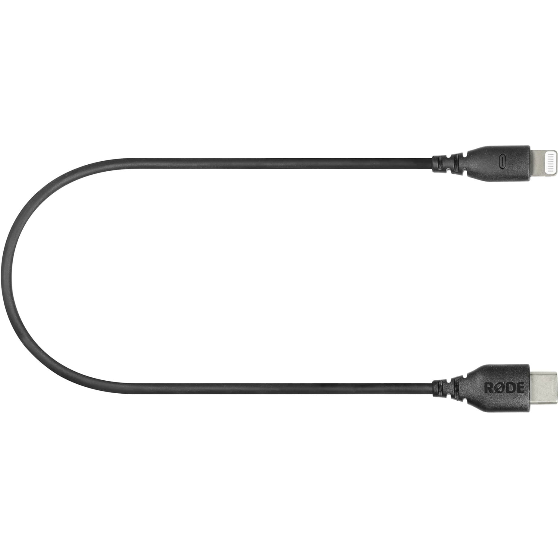 Black 0.3-meter cable with Lightning and USB connectors, featuring durable rubberized ends and a sleek design, ideal for connecting devices.