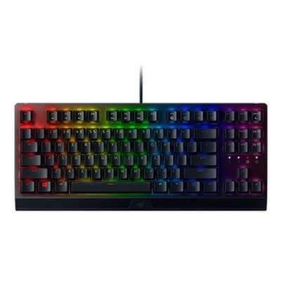 Razer BlackWidow V3 TKL RGB mechanical gaming keyboard in black, featuring customizable RGB backlighting and a compact tenkeyless design.