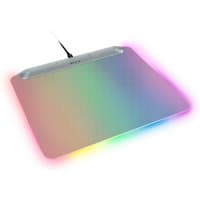 White Razer Firefly V2 Pro gaming mouse pad with RGB lighting and USB cable connection.