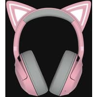 Pink Razer Kraken Kitty V2 BT wireless gaming headset with cat ears and gray cushioned ear cups.