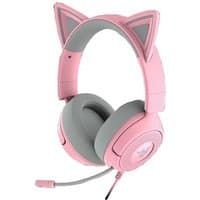 Pink Razer Kraken Kitty V3 X headset with cat ears, gray ear cushions, and attached microphone.