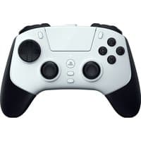 Black and white Razer Raiju V3 Pro gamepad with dual analog sticks, D-pad, and PlayStation buttons.