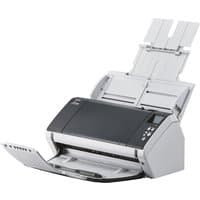 Ricoh fi-7480 ADF scanner, grey and white, 600 x 600 DPI, A3 size, with open input and output trays.