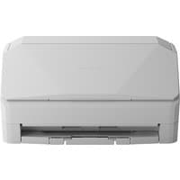 White Ricoh ScanSnap IX2500 ADF scanner, compact design, 600 x 600 DPI, A4 size, sleek and modern appearance.