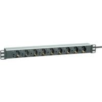 Black Roline PDU with 9 AC outlets, rack-mountable design, metal casing, and power cable on the side.