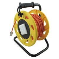 Orange Roline Cat6a S/FTP networking cable, 60m, on yellow reel with black handle and stand.