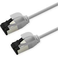 White Roline Cat8.1 S/FTP networking cable, 1.5m, with silver shielded connectors and black clips.