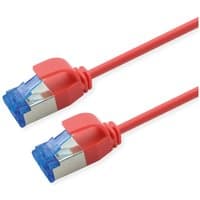 Red Roline S/FTP Cat.6A patch cord, 0.3m, slim design, LSOH, with blue-tipped connectors.