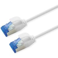 White Roline S/FTP Cat.6A patch cord, slim design, 3m length, with blue-tipped connectors and LSOH coating.