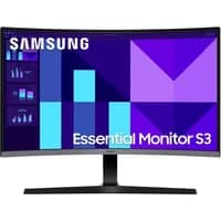 Samsung 27" black curved monitor with slim bezels, Full HD display, and sleek stand.