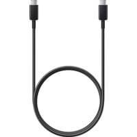 Black Samsung mobile charger cable with USB-C connectors and coiled design.