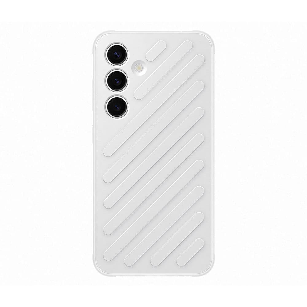 Clear silicone case for Samsung S24 Light G, featuring a textured diagonal stripe design and cutouts for three camera lenses and the flash.