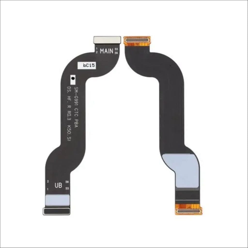 Samsung G991 S21 LCD Flex cable in black, featuring multiple connectors and a flexible design, essential for connecting the LCD to the mainboard.