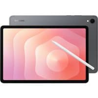 Grey Samsung Galaxy Tab S11 with 11-inch display, 128 GB storage, and stylus, featuring a sleek design.