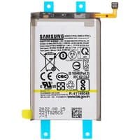 Rectangular Samsung Galaxy Z Fold 4 battery with printed labels, blue tabs, and yellow connector strip.