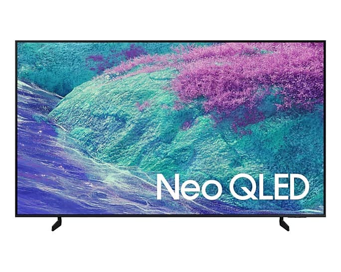 Samsung QE85QN1EF 85" NEO QLED 4K Smart TV features a sleek black frame, vibrant colors on the screen showcasing a nature scene, and the "Neo QLED" logo prominently displayed.