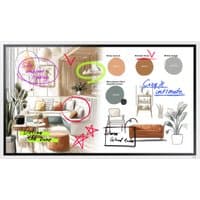 65-inch Samsung The Flip WMFX digital whiteboard displaying colorful sketches and notes on a split screen.