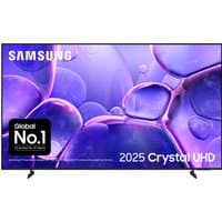 Samsung 65" 4K Ultra HD Smart TV with thin black bezel, vivid purple display, and sleek stand.
