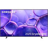 Samsung 75" U8020F 4K HDR LED Smart TV with thin black bezel and vibrant display showing purple abstract design.