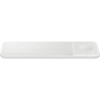 White Samsung Wireless Charger Trio with sleek rectangular design and three charging areas for multiple devices.
