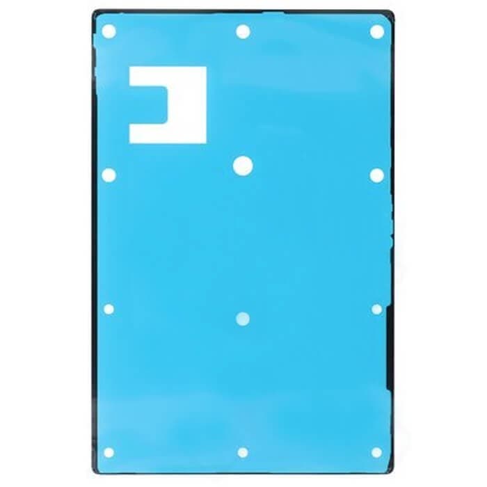 Blue adhesive sheet for Samsung X200, featuring a smooth surface with multiple circular cutouts and a rectangular notch on one side, designed for secure attachment.