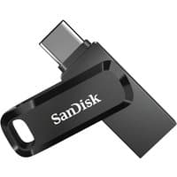 Black and silver SanDisk Ultra Dual Drive USB flash drive with USB Type-A and USB Type-C connectors.
