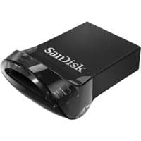 Black SanDisk Ultra Fit USB flash drive, compact design, 128 GB, USB Type-A 3.2 Gen 1, with sleek black finish.