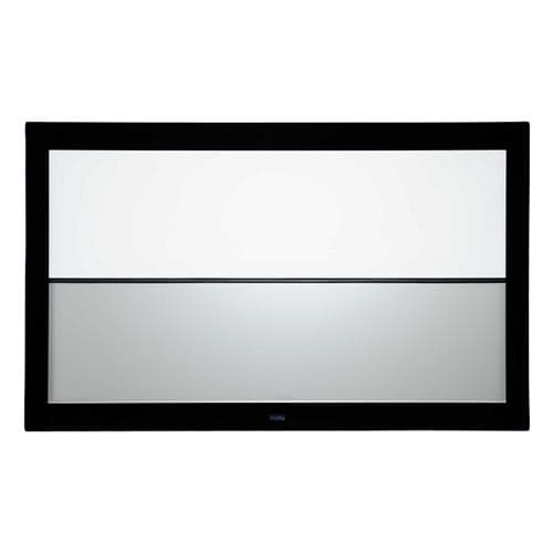 Sapphire AV SFSC203-2D3D projection screen features a 92" diagonal size with a 16:9 aspect ratio, framed in a sleek black border, showcasing a smooth, matte white surface.