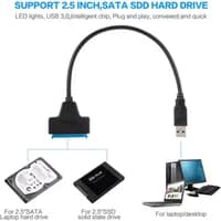 Black SATA to USB 3.0 cable with 22-pin adapter for 2.5-inch HDD/SSD, featuring a flexible cord and USB connector.