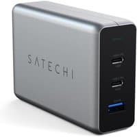 Satechi grey mobile device charger with two USB-C ports and one USB-A port, sleek rectangular design.