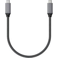 Black and grey Satechi USB4 Gen 3x2 cable, 0.25m, with USB-C connectors and braided exterior.
