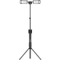 Black Scangrip Tower 8 Connect 18v cordless tripod work light with dual rectangular LED panels and adjustable height.