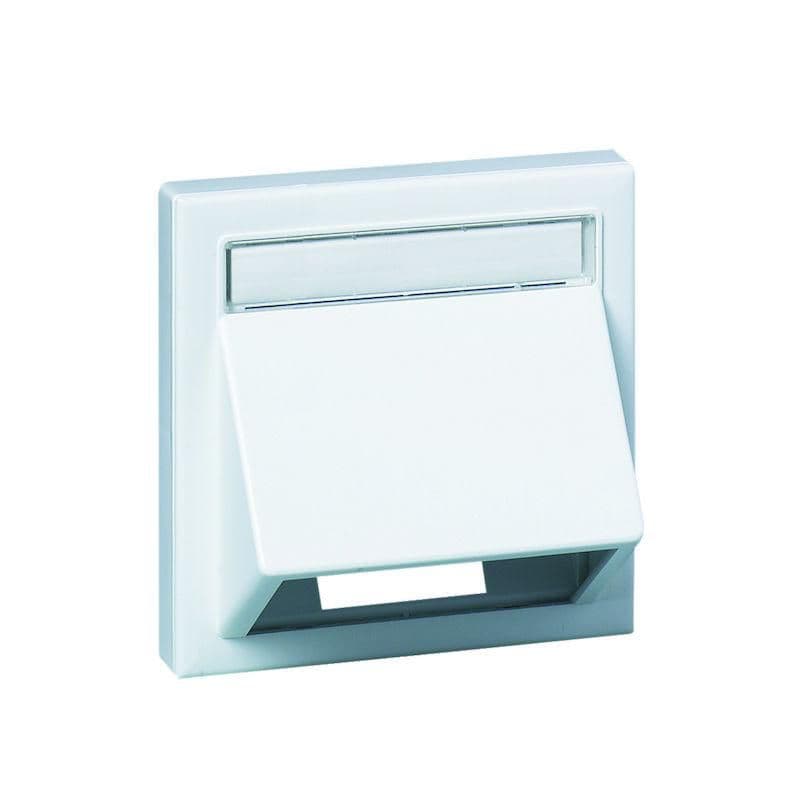 White Schneider AG Ngled D Cp electrical outlet cover with a hinged flap, featuring a rectangular design and a smooth finish, suitable for modern interiors.