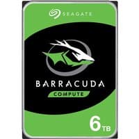 Seagate Barracuda 6TB internal hard drive, 5400 RPM, 256 MB cache, 3.5" size, green and black label with logo.