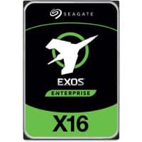 Seagate Enterprise Exos X16 hard drive, black and green casing with white logo, 10 TB capacity.