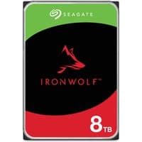 Seagate IronWolf 8TB internal hard drive, black with red and green label, 5400 RPM, 256 MB cache.