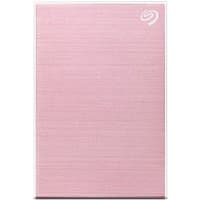 Rose gold Seagate One Touch 2TB external hard drive with white edges and USB Type-C port.