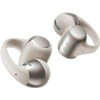 Beige and silver SHOKZ E310GY wireless ear-clip-on headphones with sleek design for calls, music, and sports.
