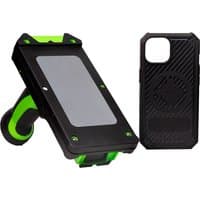 Black and green Socket Mobile XG640 handheld barcode reader with textured grip and accompanying black protective case.