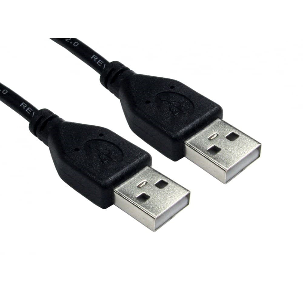 Black 1m USB 2.0 Type A male to Type A male data cable with metallic connectors, designed for reliable data transfer and connectivity.