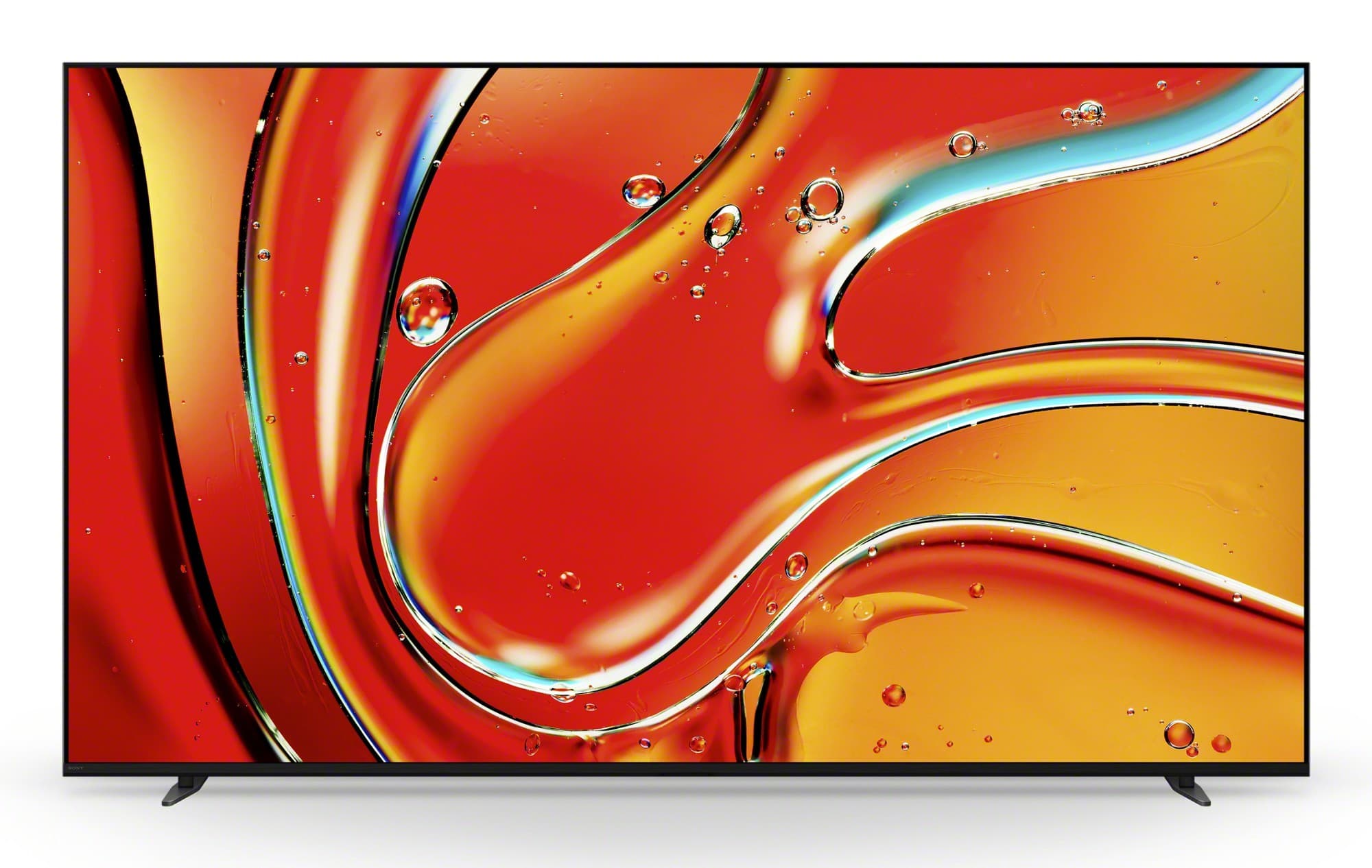 85-inch Sony FWD-85XR70 4K Ultra HD Smart TV in black, featuring a sleek design with minimal bezels and vibrant abstract artwork displayed on the screen.