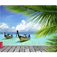 Multicolour SPEEDLINK SL-6242-PARADISE mouse pad with tropical beach scene, boats, and palm leaves.