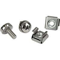 M5 mounting screws and cage nuts set for server rack, silver finish, includes 100 screws and nuts by StarTech.com.